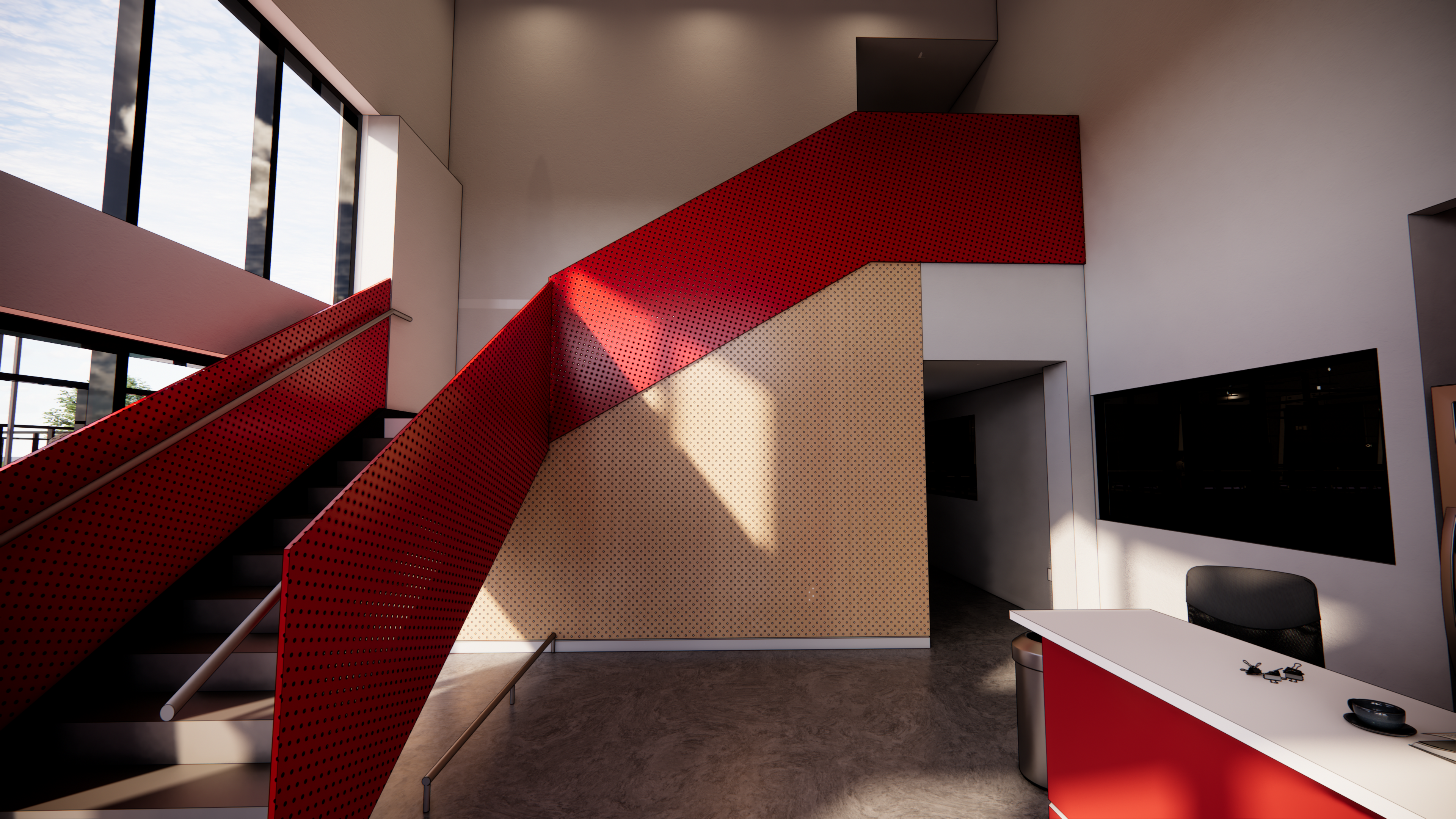 The Pickleball Grove interior staircase