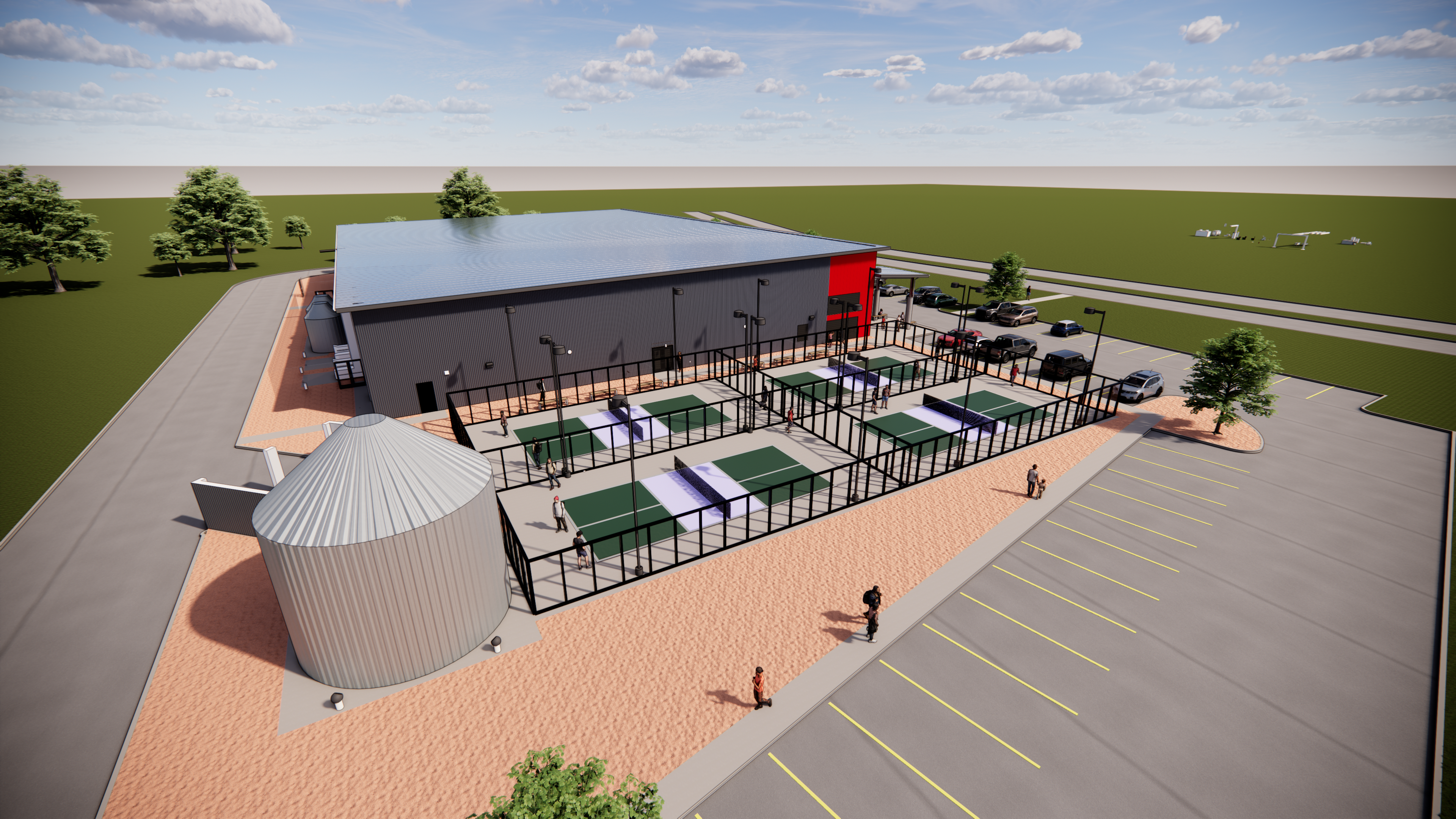 Aerial view of The Pickleball Grove outdoor courts
